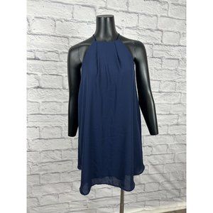 Charlotte Russe Blue Pleated High Halter Neck Dress‎ Vtg 90s Y2K Women's Sz S